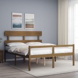 Cadru de pat senior cu tăblie, maro miere, king size lemn masiv