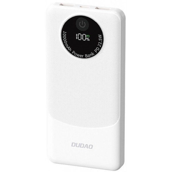 Baterie Externa Dudao K12, 10000mAh, 22.5W, QC + PD, 1 x USB-C - 2 x USB-A, Alba
