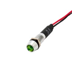 Indicator martor LED incastrat de panou din alama, 8mm, 2 fire 20cm, verde, 12-24V DC, IP65, FL1M-08CW-1-GREEN