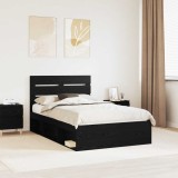 Cumpara ieftin Cadru de pat cu headboard Negru 135 x 190 cm Lemn de pin masiv