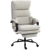 HOMCOM Scaun birou reglabil pe &icirc;nălțime cu suport lombar, cotieră, suport picioare, din piele ecologică, Gri deschis | Aosom Romania