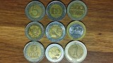 Start colectie sau superb cadou pentru un colectionar - set 9 monede diferite bimetal - multe din America de Sud - foarte frumoase !