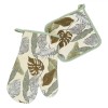 Set Mănușă și șervet Bucătărie, Model Frunze Tropicale, Verde Bej, 2 Bucăți, Bumbac, Oem