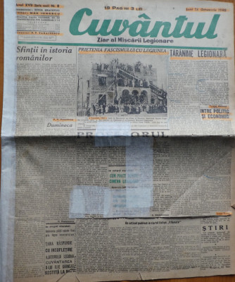 Cuvantul, ziar al miscarii legionare, 21 Octombrie 1940 foto