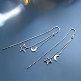 Cumpara ieftin Cercei Argintii Lungi Cu Stea Si Semiluna, Model Minimalist Modern Pentru