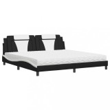 Cumpara ieftin Pat, Viana, cu saltea, negru si alb, 200x200 cm, piele ecologica