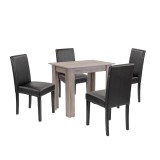 Set masa Leziter Leon 4 in 1 Stejar York si Negru, 86x60x76 cm, 4 scaune Piele ECO