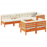 Set canapele grădină cu perne, 8 piese, maro, lemn masiv de pin