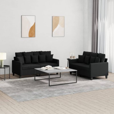 vidaXL Set de canapele cu perne, 2 piese, negru, textil 3201652 foto