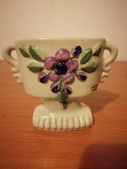 Vaza ceramica flori mov vintage DECO Helsingborg Stengods Rosa Ljung