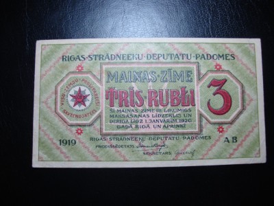 LETONIA 3 RUBLE 1919 SUPERBA foto