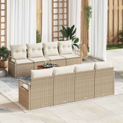 vidaXL Set de canapele pentru grădină cu pernă 9 pcs Bej Rattan poli foto