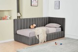 Pat Coral 90x200 cm Lada Depozitare Tapitat Catifea Gri Somiera Inclusa ( ML 2526 )