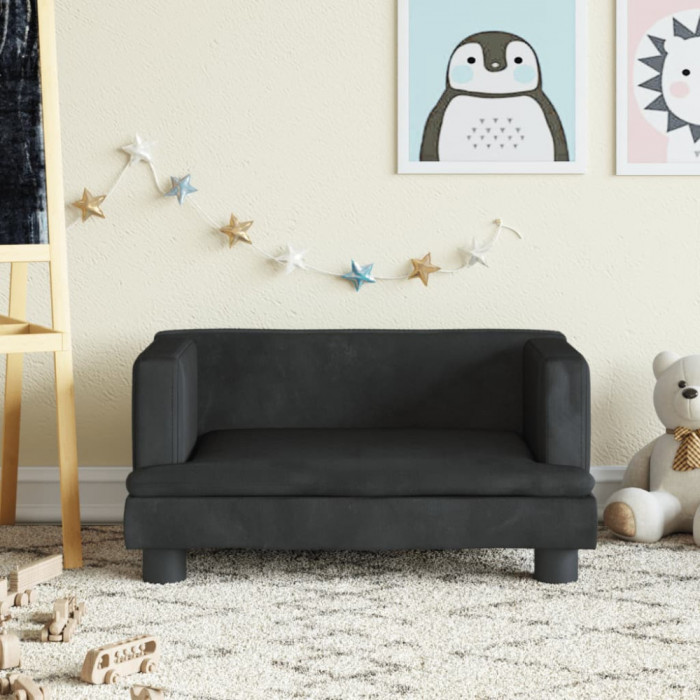 Canapea pentru copii, negru, 60x40x30 cm, catifea GartenMobel Dekor
