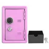Mini seif, pentru copii si adulti, din metal rezistent, cu slot pentru monede, inchidere cu cheie, roz