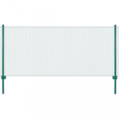 Gard din plasă de s&amp;acirc;rmă cu st&amp;acirc;lpi, verde, 25 x 1 m, oțel foto