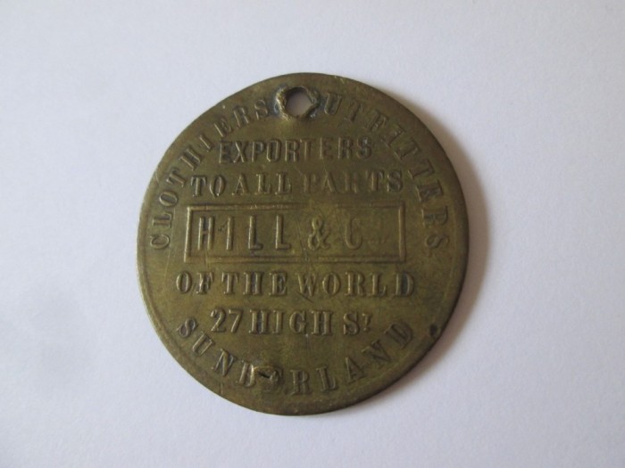 Rar! Jeton Hill &amp; Co.Sunderland cca.1830,comercianti exportatori de imbracaminte