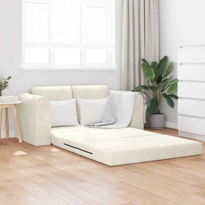 vidaXL Canapea Extensibilă 2-in-1 Crem 148x71x83 cm Velvet foto