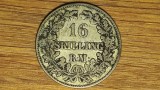 Danemarca - moneda foarte veche argint - 16 skilling rigsmont 1858 - Frederik VII - greu de gasit!, Europa