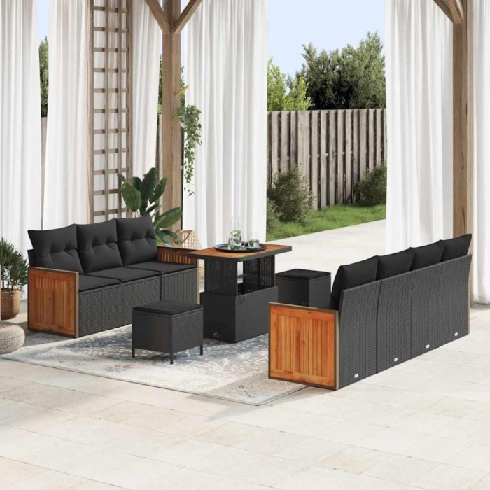 vidaXL Set de canapele pentru grădină 10 pcs Negru 90 x 55 x 71 cm 3365219