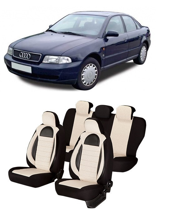 Set huse scaune compatibile Audi A4 B5 (1995-2001) Piele + Textil (Compatibile cu sistem AIRBAG)