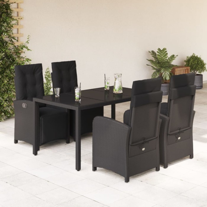 vidaXL Set mobilier de grădină cu perne, 5 piese, negru, poliratan 3212458