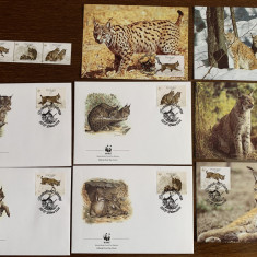 portugalia - feline - serie 4 timbre MNH, 4 FDC, 4 maxime, fauna wwf