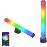 Cumpara ieftin Set 2 Lampi luminoase inteligente, LED RGB cu 6 moduri scena si 4 moduri muzicale, Bluetooth pentru divertisment, PC, TV, decorarea camerei, control l