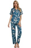 Pijamale de damă GOSO din satin, seturi de pijamale pentru femei cu nasturi, cu model floral și m&acirc;neci lungi, haine de dormit