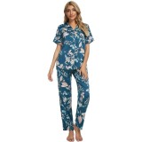Pijamale de damă GOSO din satin, seturi de pijamale pentru femei cu nasturi, cu model floral și m&acirc;neci lungi, haine de dormit