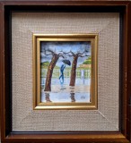 MTM-Bărbatul cu umbrelă, pictură contemporană spaniolă, Scene gen, Ulei, Avangardism