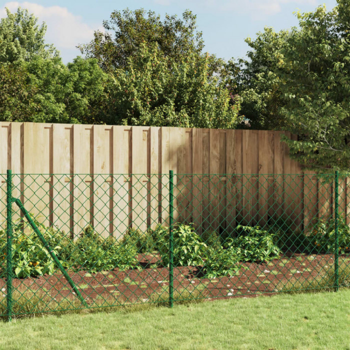 vidaXL Gard plasă de s&acirc;rmă cu țăruși de fixare, verde, 1x10 m