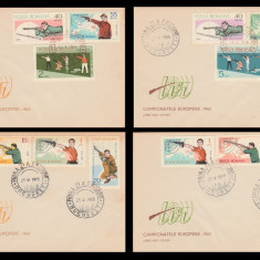 1965 Romania, 4 FDC Campionatele Europene de Tir (dt + ndt), LP 608, 608 a