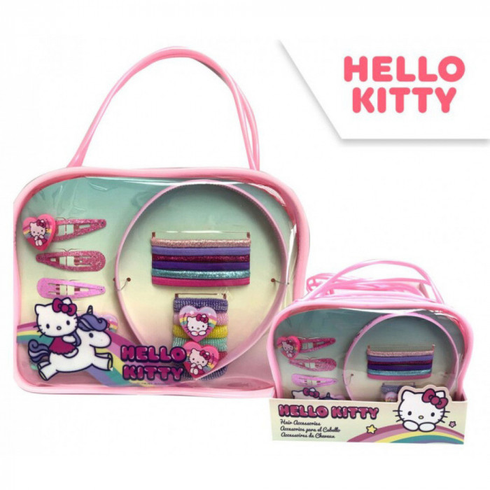 Set accesorii de par Hello Kitty, 14x10x4 cm, 20 piese