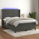 Cumpara ieftin Pat cu arcuri, saltea și LED, gri &icirc;nchis, 140x200 cm, catifea