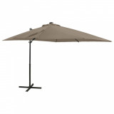 Umbrelă suspendată cu st&acirc;lp și LED-uri, gri taupe, 250 cm, vidaXL