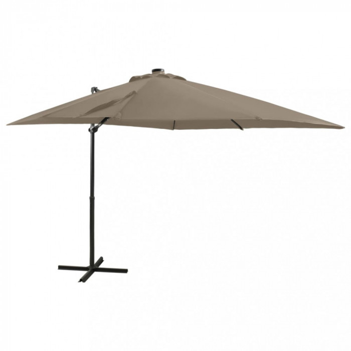 Umbrelă suspendată cu st&acirc;lp și LED-uri, gri taupe, 250 cm
