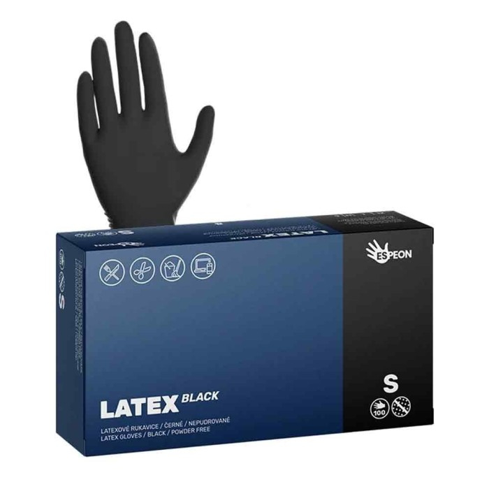 Manusi LATEX Negre ESPEON Fara Pudra pentru Tatuaje &ndash; Protectie si Confort - S - Negre