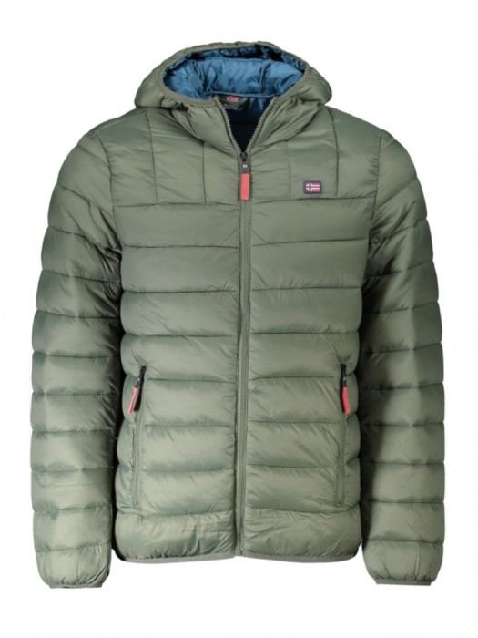 Geacă bărbați matlasată cu 2 buzunare exterioare, glugă, logo, Regular Fit, Verde, 2XL