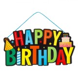 Indicator Suspendabil Lemn, Happy Birthday, Multicolor, 38x20cm, Oem