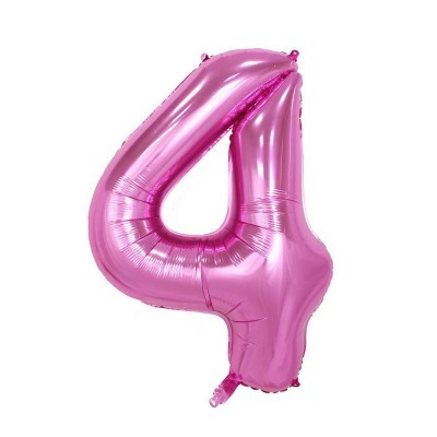 Balon din folie flippy, cifra 4, 81 cm, pentru aer sau heliu, bulk, mov foto
