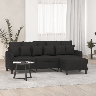 vidaXL Canapea cu 3 locuri cu taburet, negru, 180 cm, material textil foto