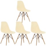Set 4 buc, Scaune Stil Scandinav cu Picioare din Lemn de Fag, Sezut PP, 46 x 54 x 81 cm, Crem