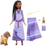 Papusa Disney Wish Asha din Rosas, cu prieteni animalut și accesorii, Mattel