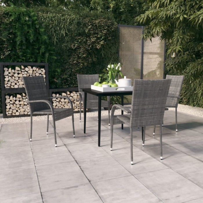 Gossi set de servit masa pentru gradina, 5 piese, gri si negru