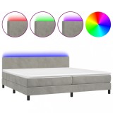 Cumpara ieftin Pat cu arcuri, saltea si LED, gri deschis, 200x200 cm, catifea