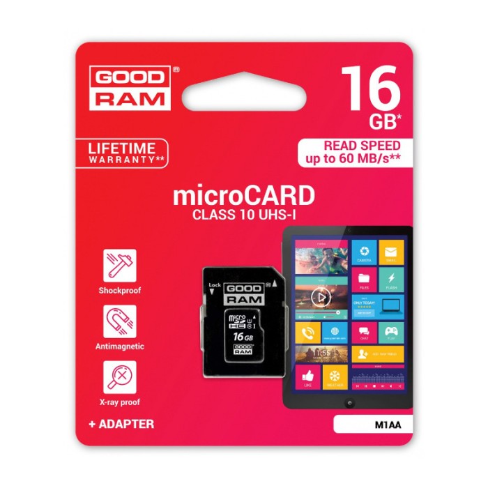 Card memorie GoodRam MicroSDHC cu adaptor 16Gb Clasa 10 UHS-1