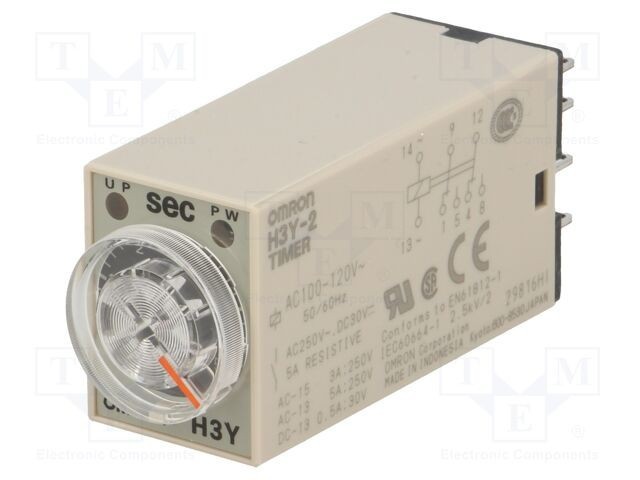 Timer DPDT OMRON H3Y 1s-30min 100-120VAC 8 PIN IP40