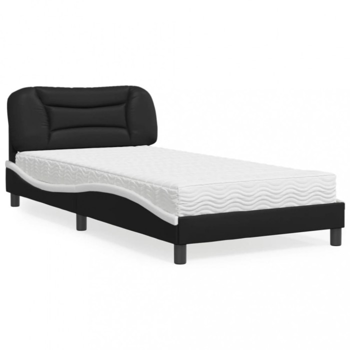 vidaXL Pat cu saltea, Hvar, negru și alb, 100x200 cm, piele ecologică 3208708