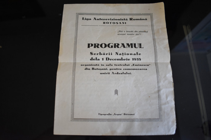 program Botosani 1 Decembrie 1935 Liga Antirevizionista Romana